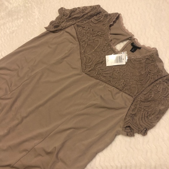 Torrid Women's Taupe Studio Knit & Lace Top - Picture 9 of 10